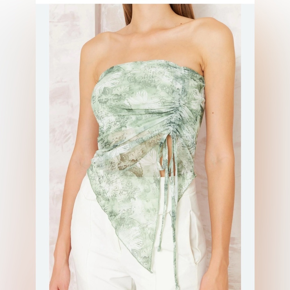 Green Floral camo Women's strapless Y2K fairy tale Crop Top L